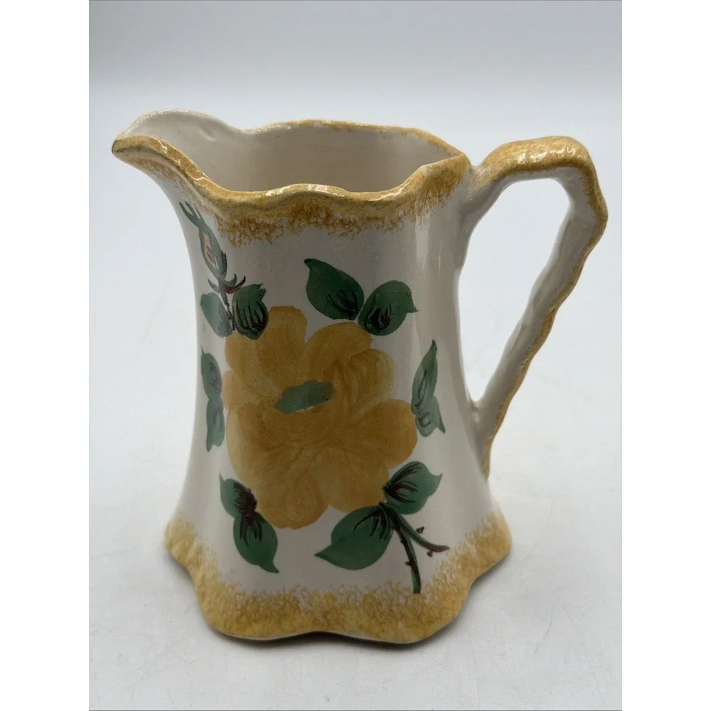 Creamer or Small Pitcher Yellow Flowers Cash Family Pottery Hand Painted Vintage